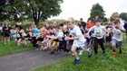 Look North weatherman Paul Mooney starts the youngsters race at the Prudhoe Miners Race.
